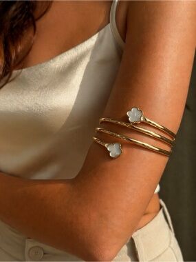 Zara Gold Arm Cuff with White Clover Accents